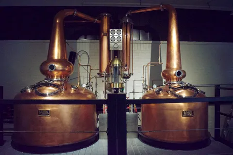 Copper pot stills at ASW Distillery in Atlanta