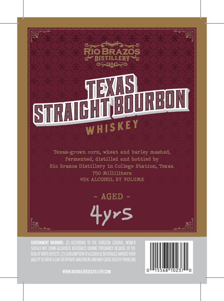 Rio Brazos Distillery Bourbon label