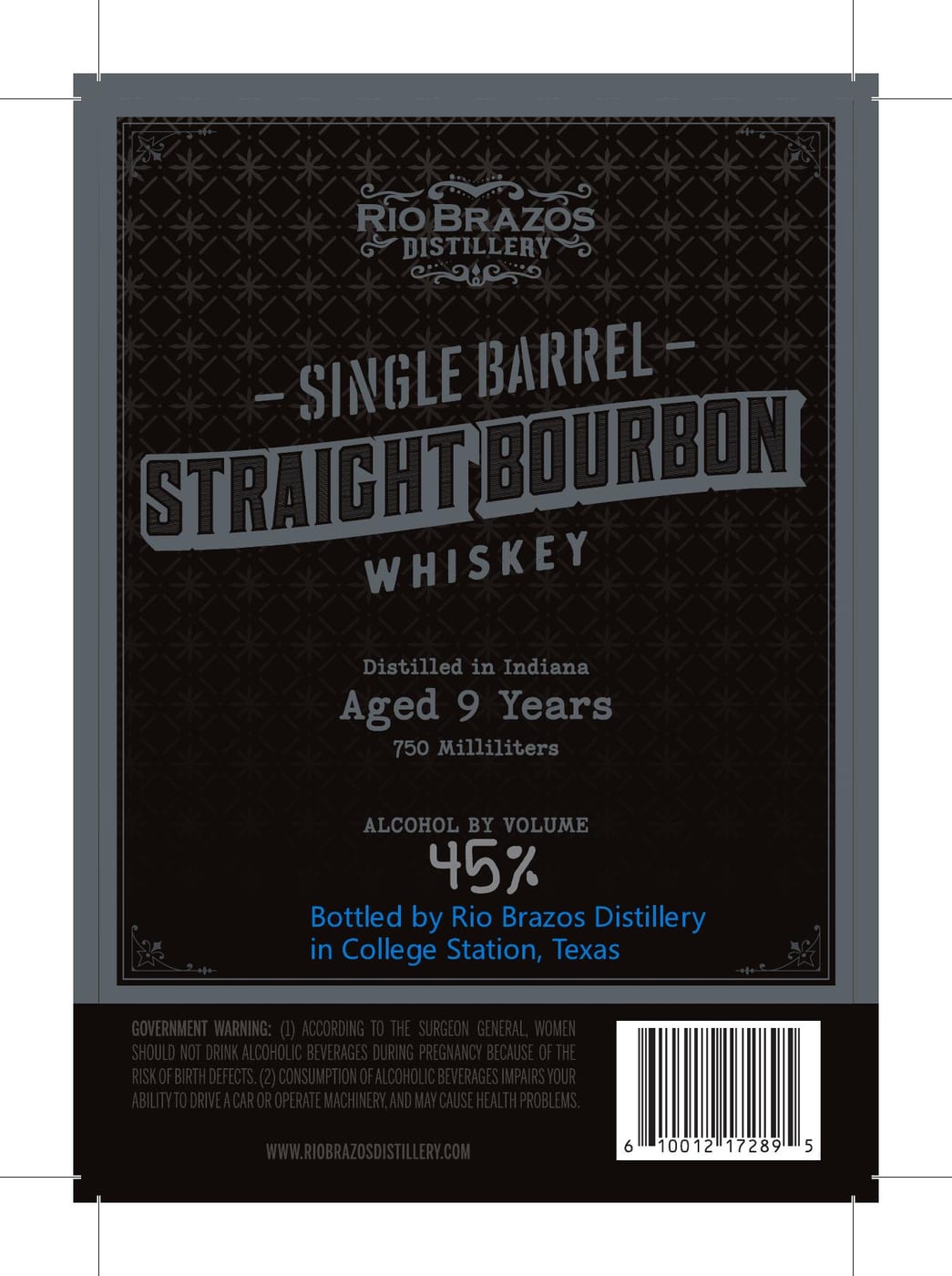 Rio Brazos Distillery Single Barrel Bourbon label
