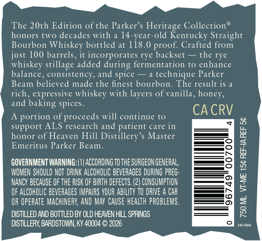 Parker's Heritage Collection 20TH Edition label image 2