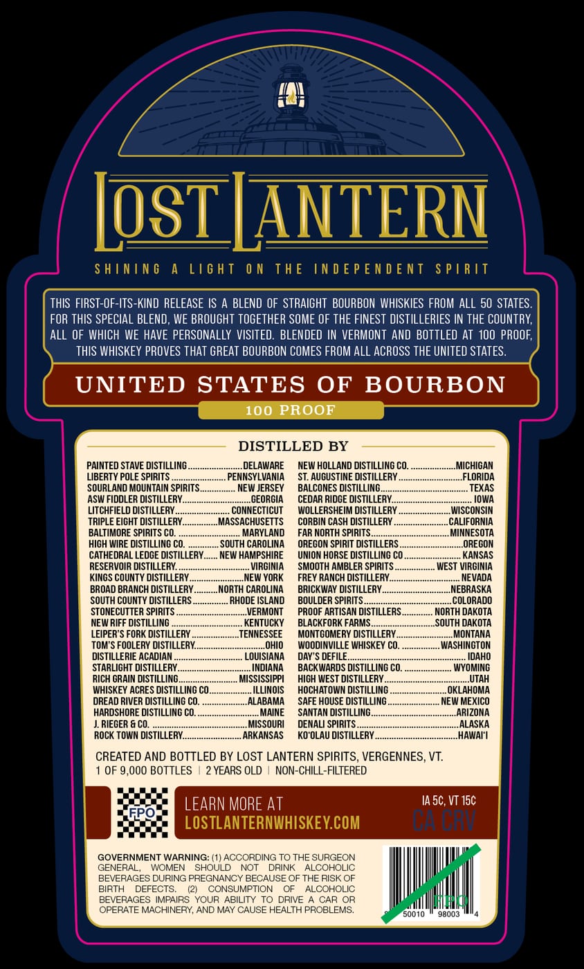 Lost Lantern United States Of Bourbon 100 Proof label image 2
