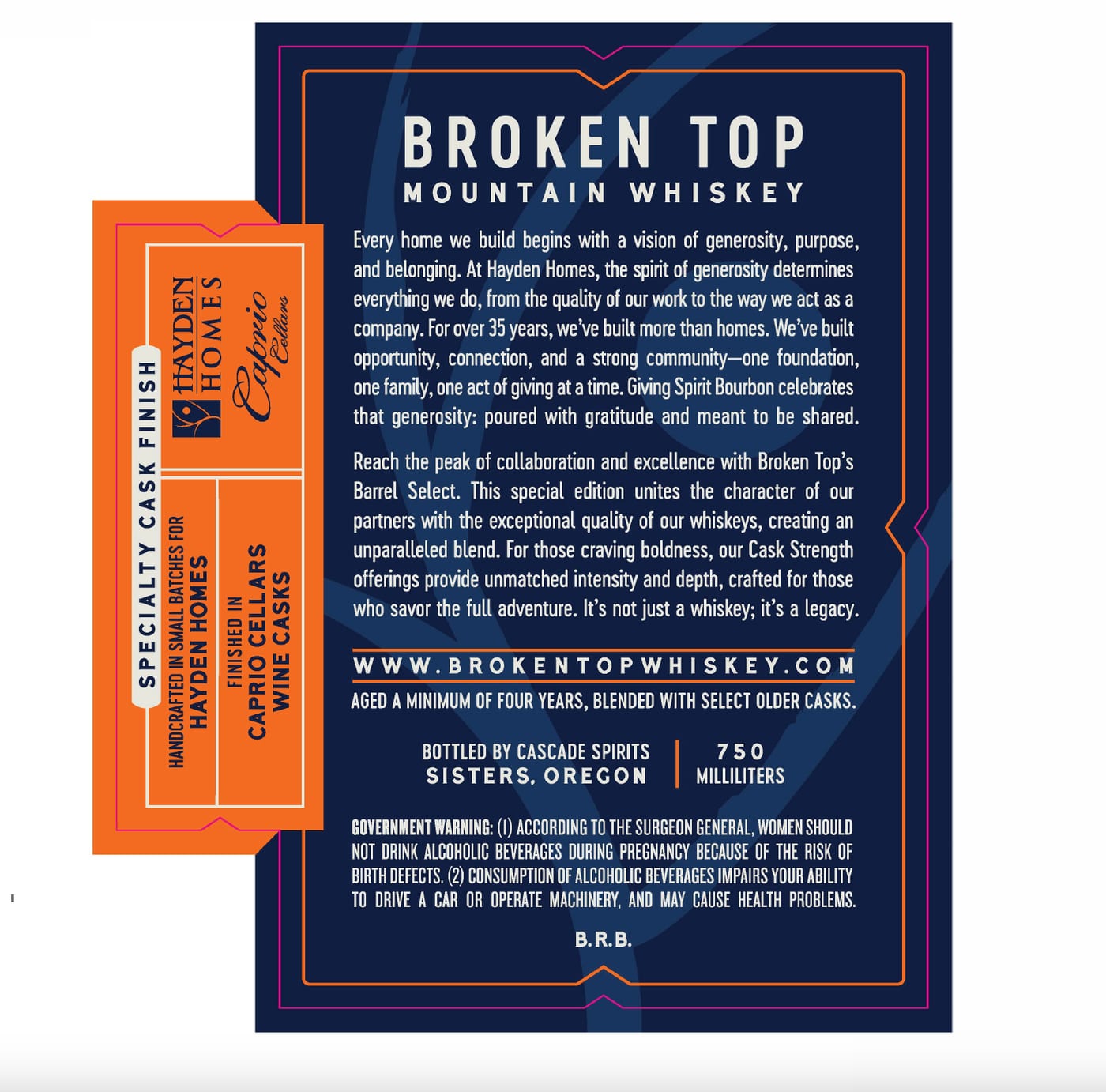 Broken Top Mountain Whiskey Hayden Homes Barrel Select label image 2
