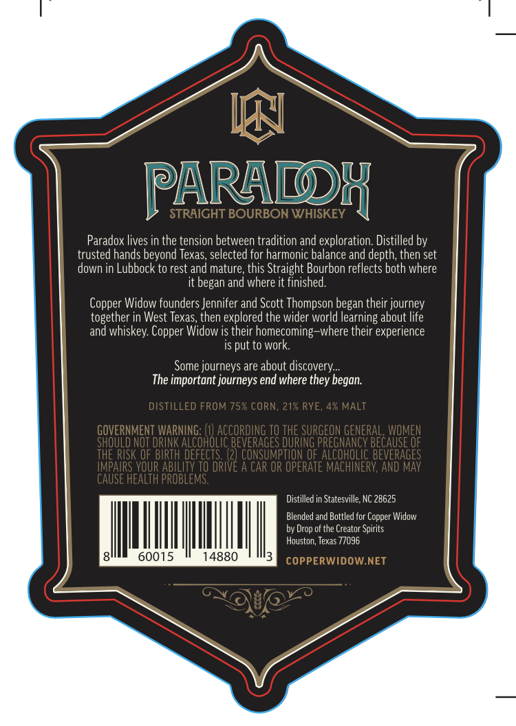 Copper Widow Paradox Straight Bourbon Whiskey label image 2