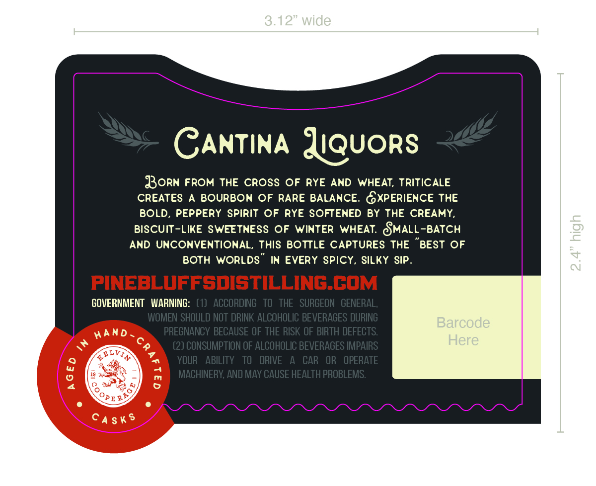 Pine Bluffs Distilling Cantina Liquors label image 2