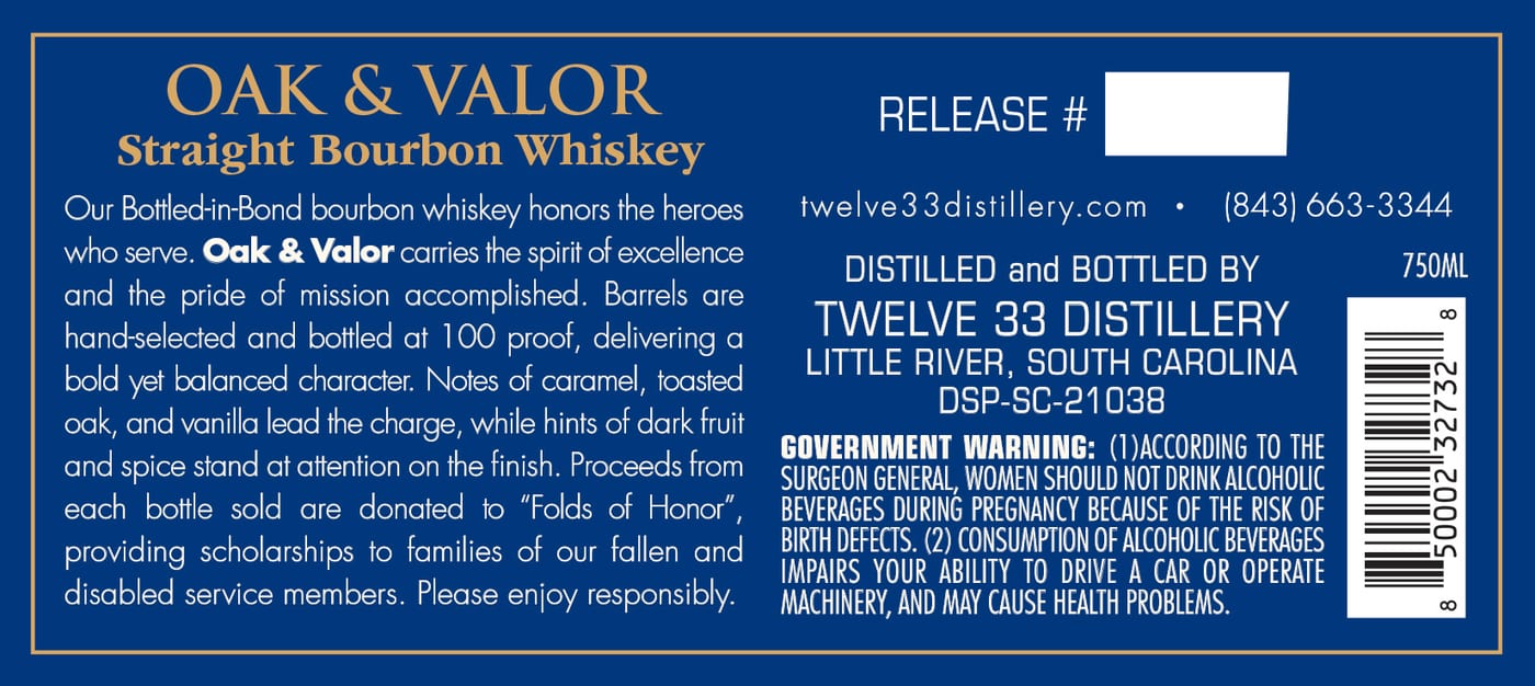 Twelve 33 Distillery Oak & Valor label image 2