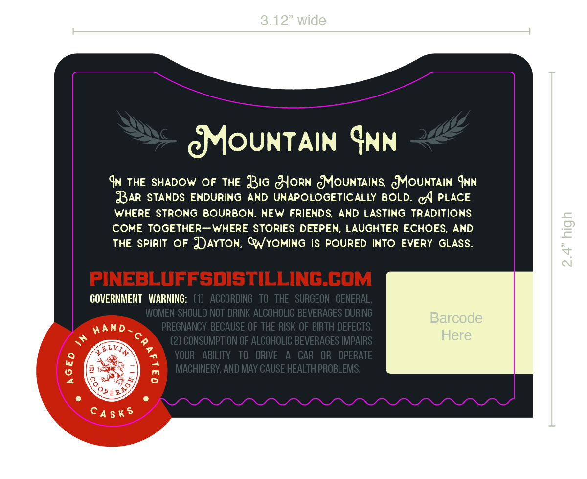 Pine Bluffs Distilling Mountain Inn Bar label image 2