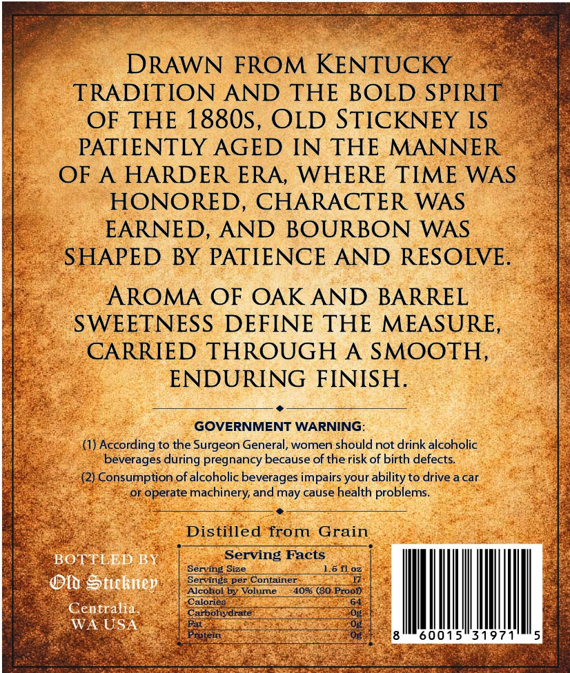 Old Stickney Kentucky Straight Bourbon label image 2