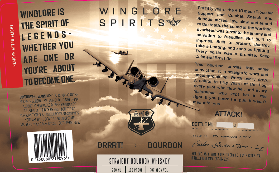 Winglore Spirits label