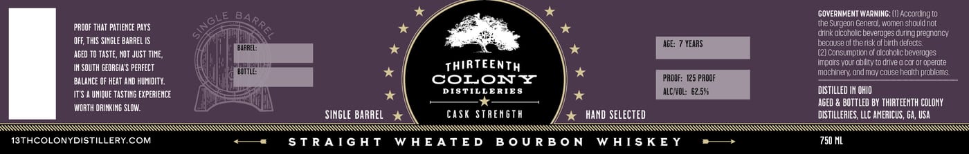 Thirteenth Colony Distilleries label