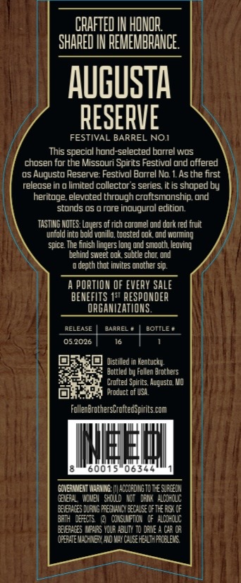 Fallen Brothers Crafted Spirits Augusta Reserve: Festival Barrel NO.1 label image 2
