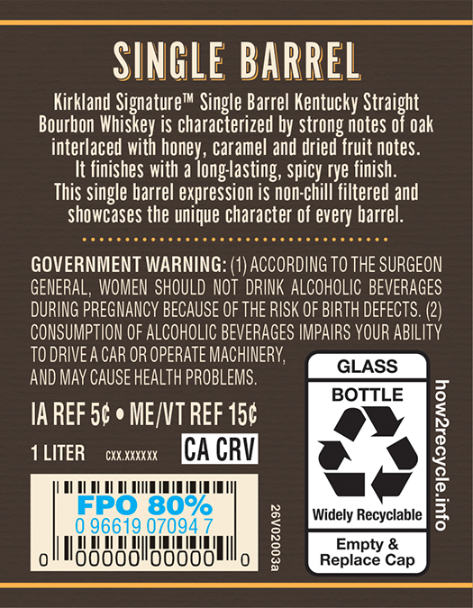 Kirkland Signature Single Barrel label image 2