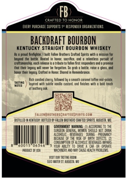 Fallen Brothers Crafted Spirits Backdraft Bourbon Kentucky Straight Bourbon label image 3