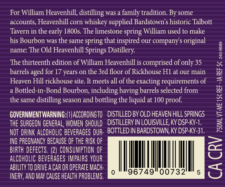 William Heavenhill Bottled-in-bond 13TH Edition label image 2