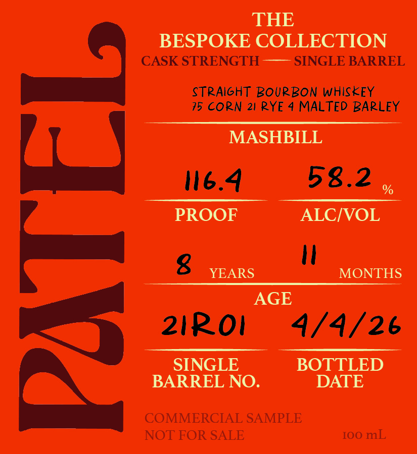 Patel Straight Bourbon Whiskey label