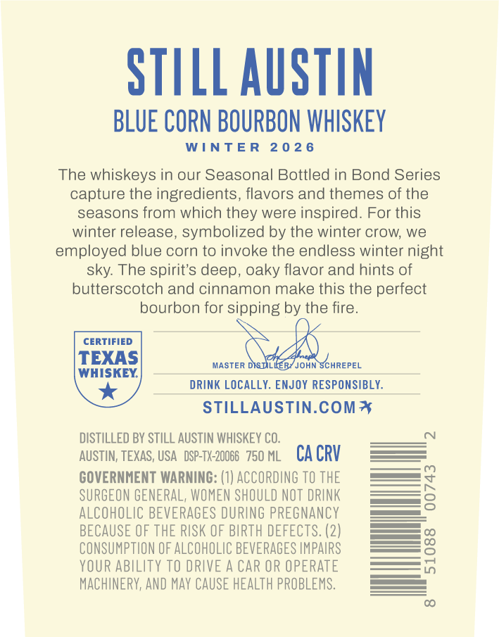 Still Austin Bottled In Bond Blue Corn Bourbon Whiskey label image 2