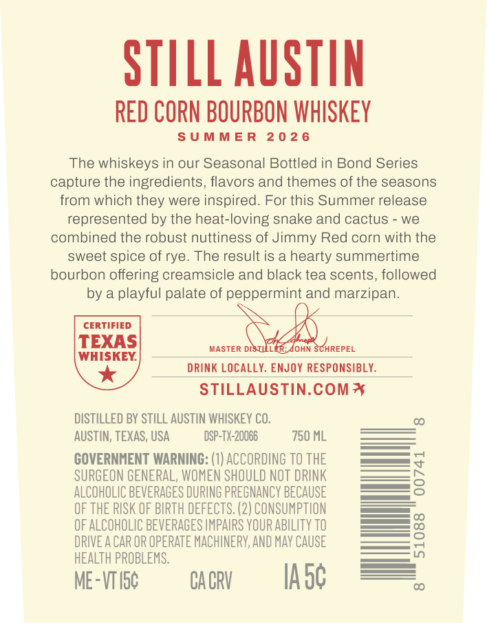 Still Austin Bottled In Bond Red Corn Bourbon Whiskey label image 2