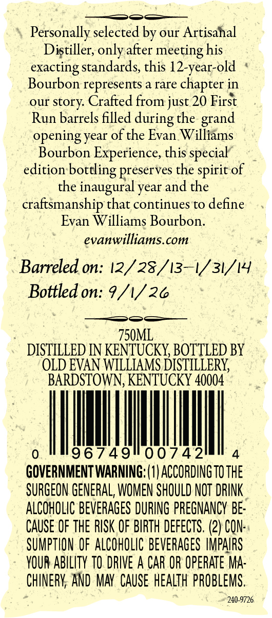 Evan Williams First Run label image 2