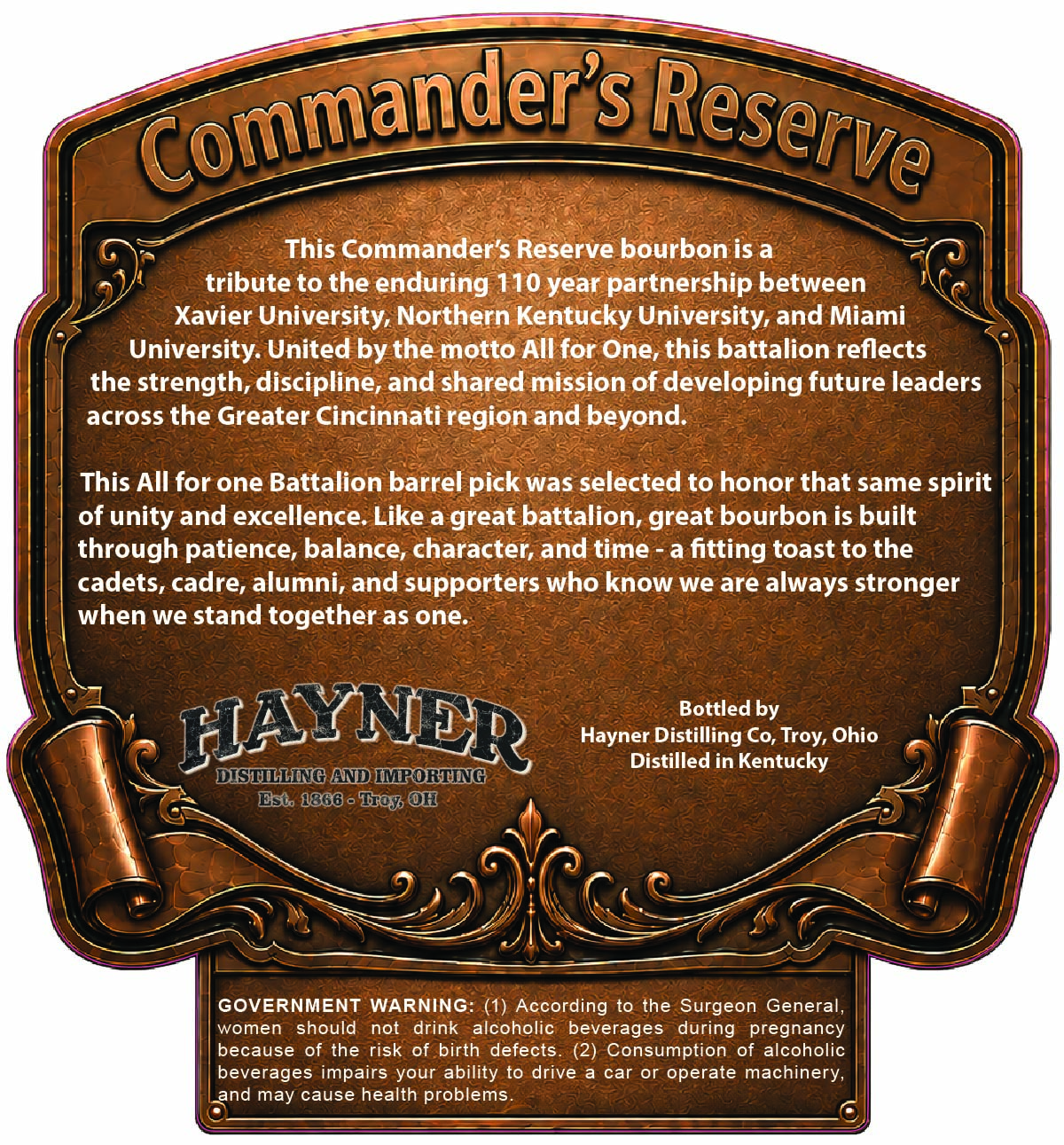 Hayner Distilling CO. Commander's Reserve label image 2