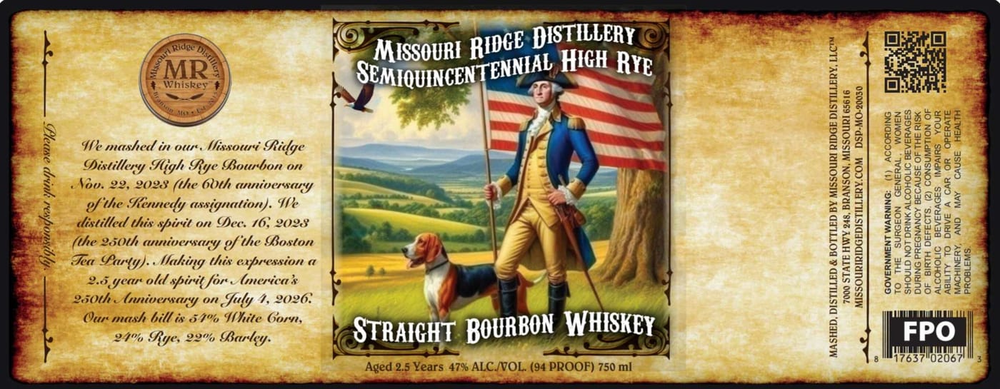Semiquincentennial High Rye Straight Bourbon Whiskey label