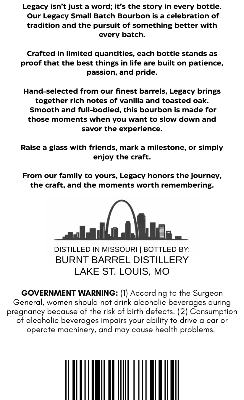 Burnt Barrel Distillery Legacy label image 2