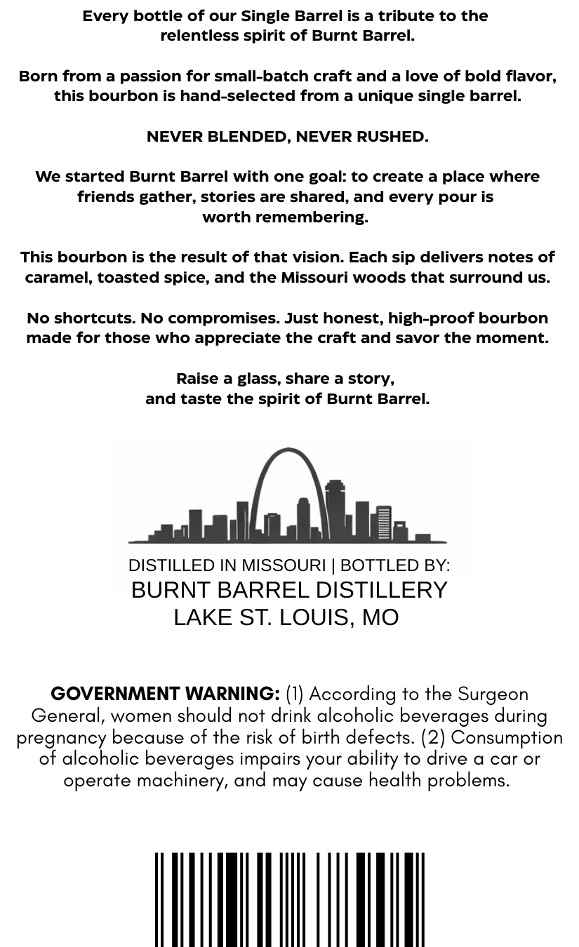 Burnt Barrel Distillery Single Barrel label image 2