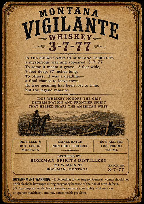Montana Vigilante Whiskey V 3-7-77 label image 2