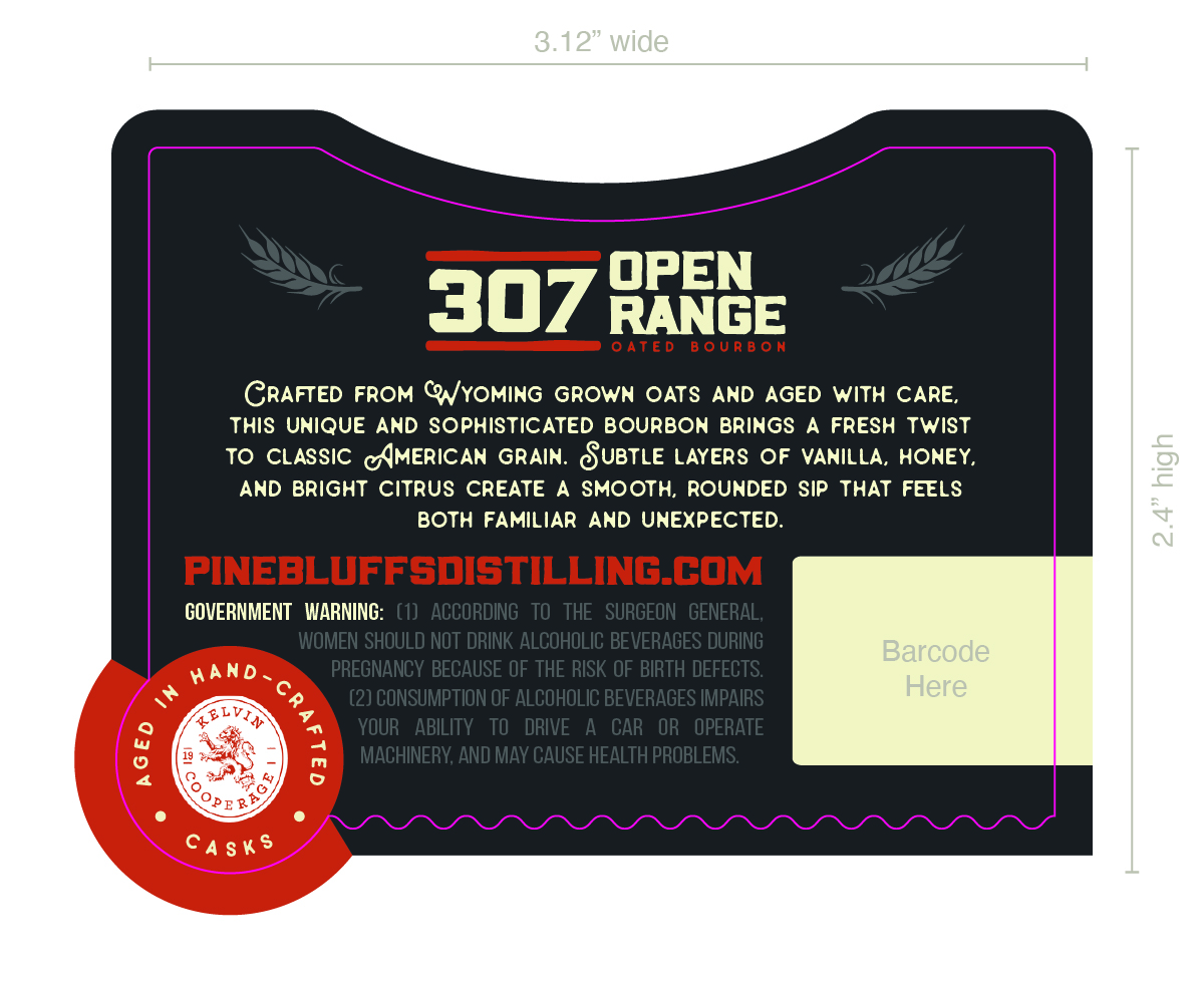 Pine Bluffs Distilling 307 Open Range Oated Bourbon label image 2