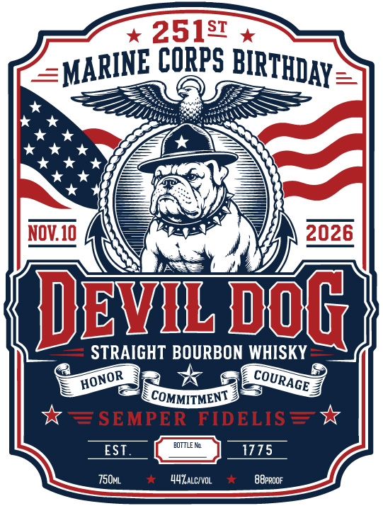 Devil Dog Straight Bourbon Whisky label