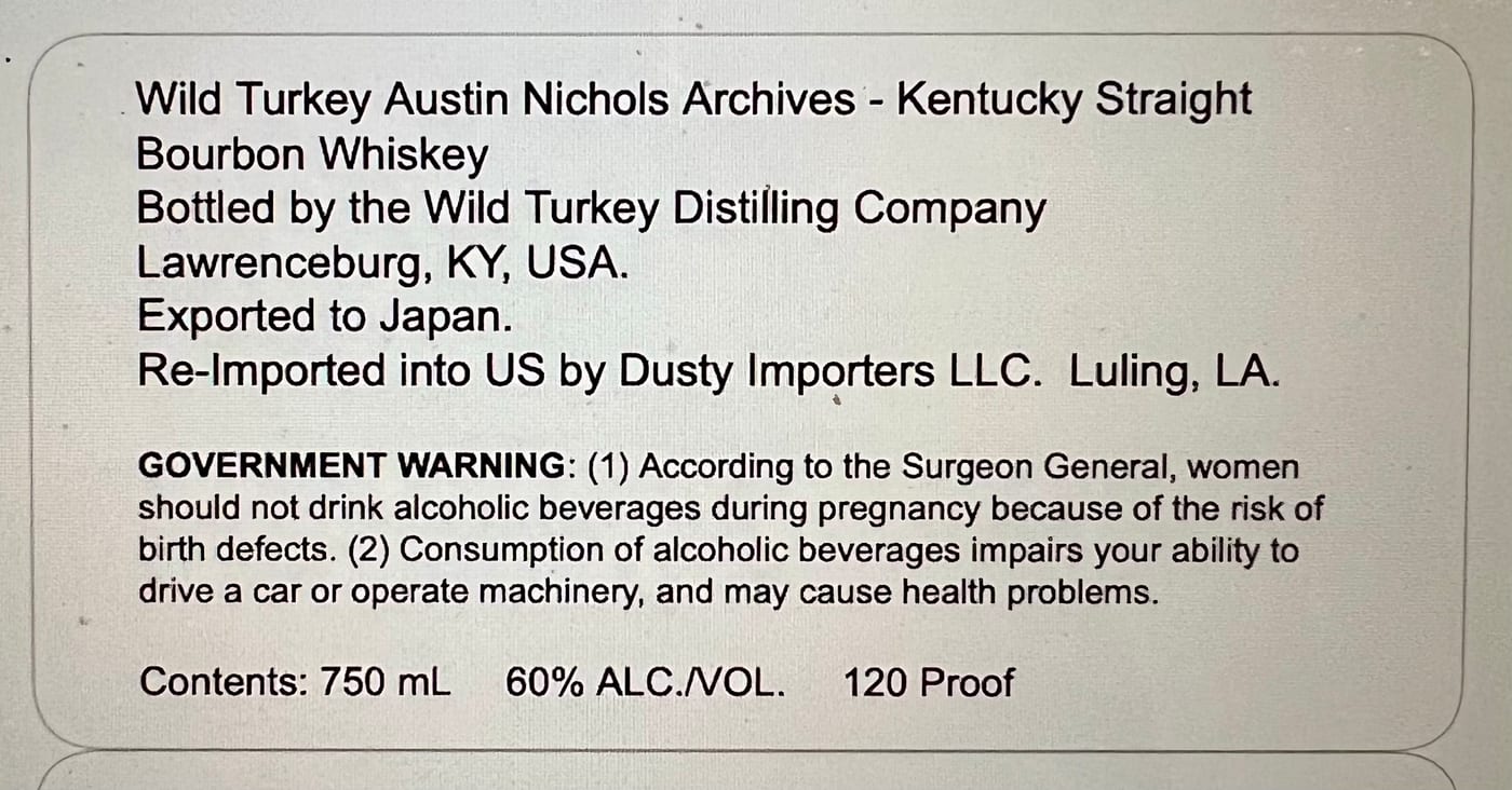 Wild Turkey Austin Nichols Archive label image 2