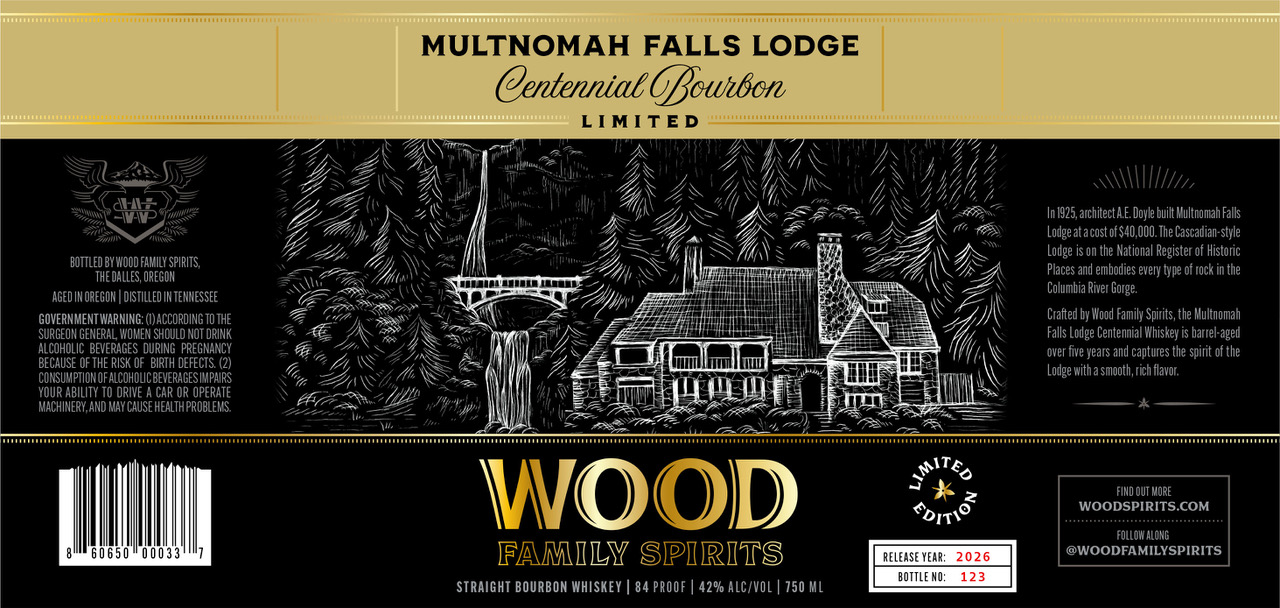 Multnomah Falls Lodge Centennial Bourbon label