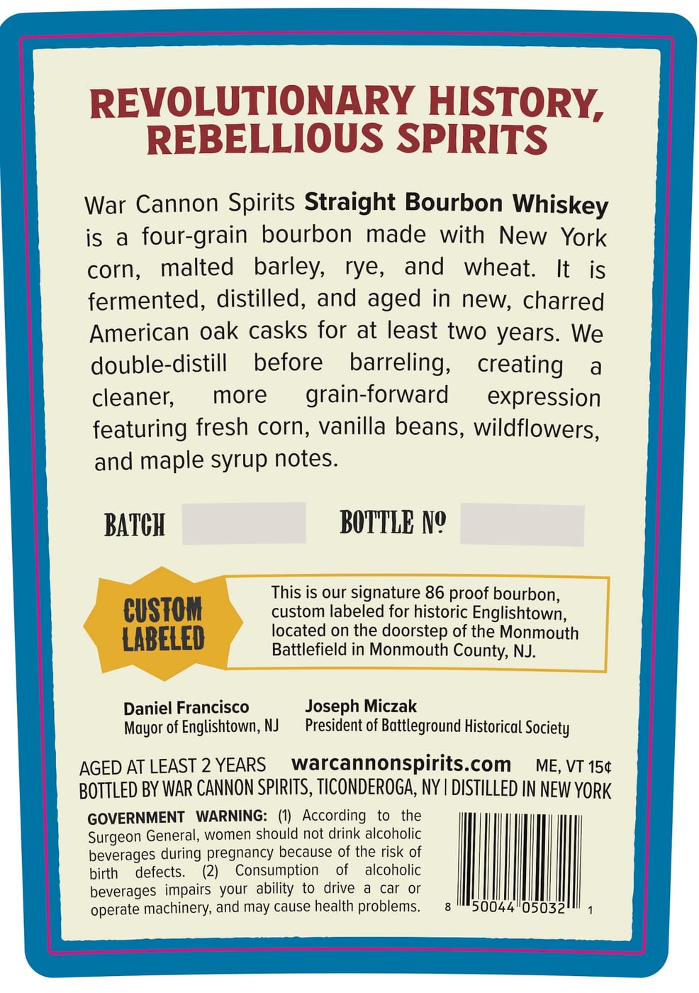 War Cannon Spirits Englishtown Straight Bourbon Whiskey label image 2