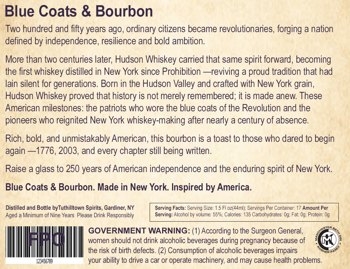 Hudson Whiskey Blue Coats & Bourbon label image 2