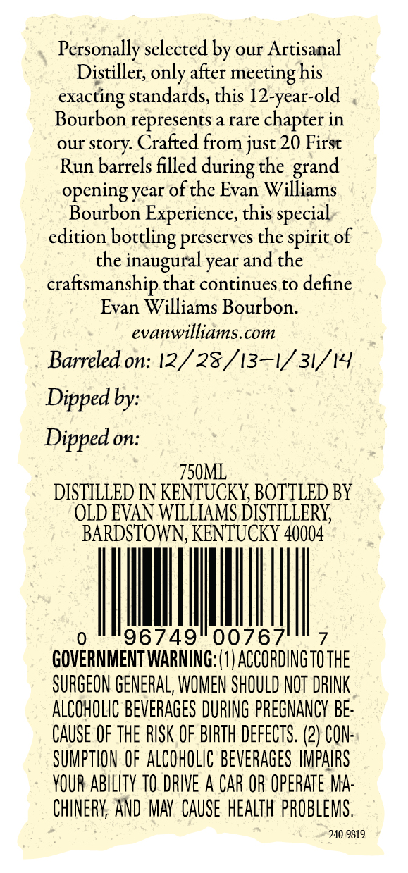Evan Williams First Run label image 2