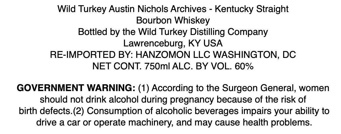 Wild Turkey Austin Nichols Archives Gold Foil Edition label image 2