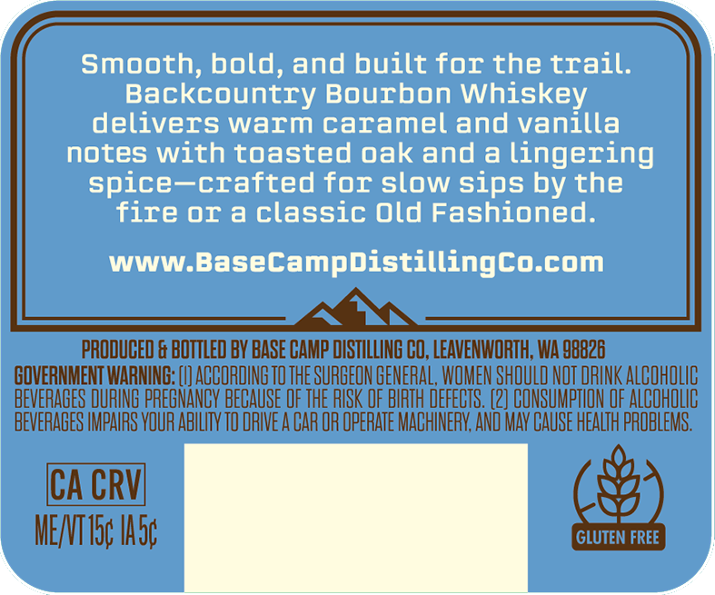 Base Camp Distilling CO Backcounry Bourbon Whiskey label image 2