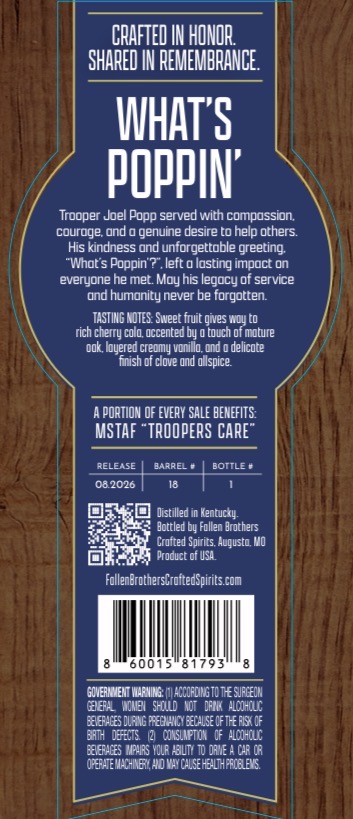 Fallen Brothers Crafted Spirits WHAT&iquest;S POPPIN&iquest; KENTUCKY STRAIGHT BOURBON WHISKEY label image 2