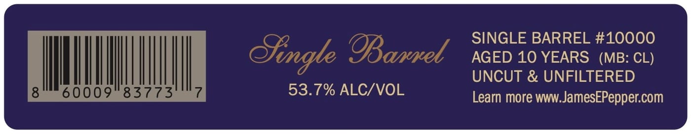 James E. Pepper Single Barrel label image 2