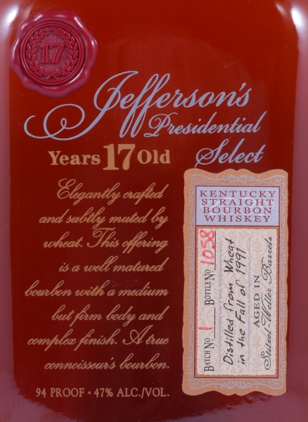 Jefferson's Presidential Select 17 Years Old label image 2