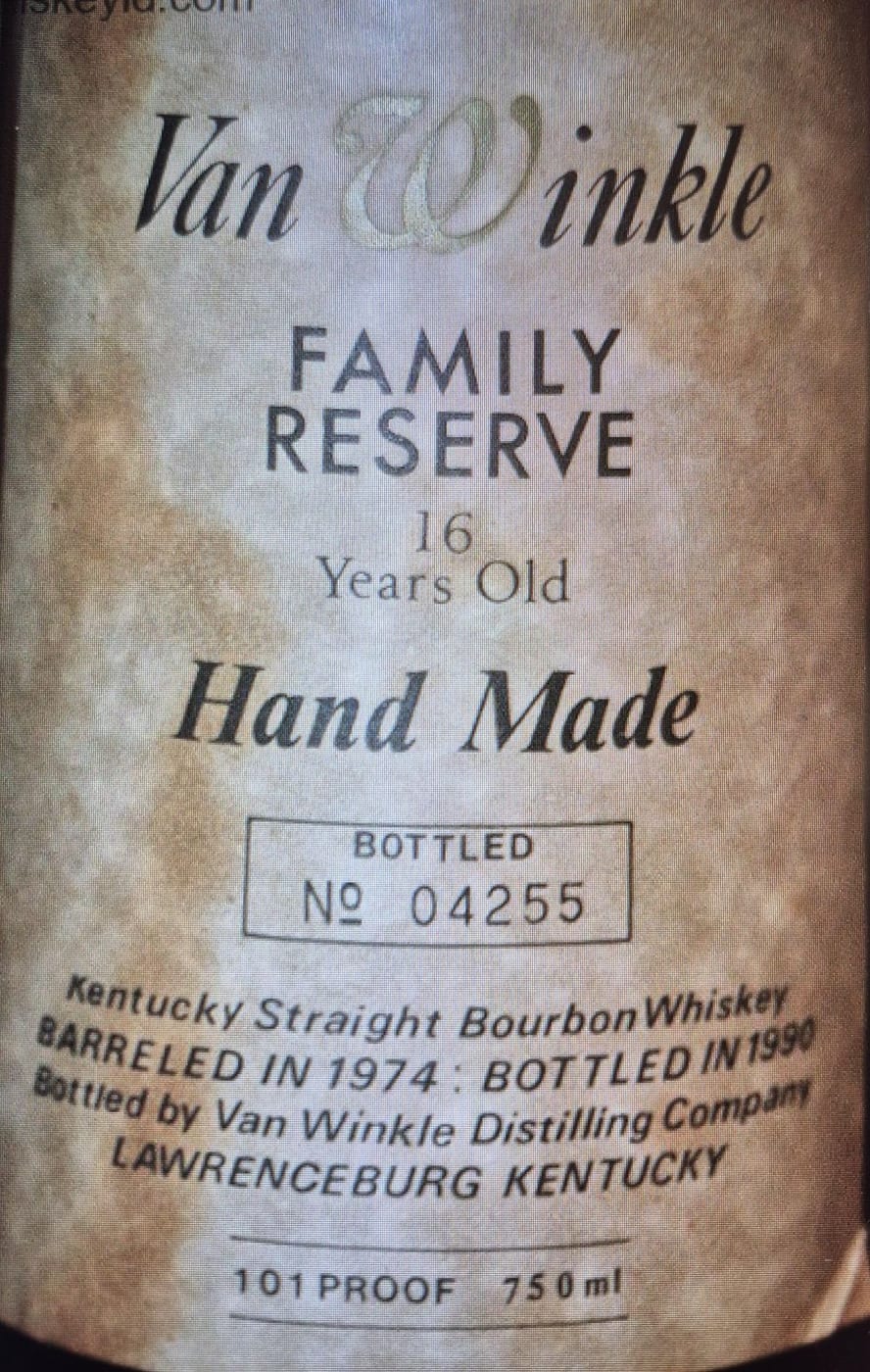 Van Winkle Family Reserve 16 Year Old label image 2