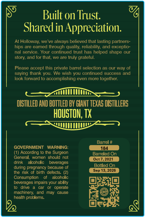 Holloway Private Barrel label image 2