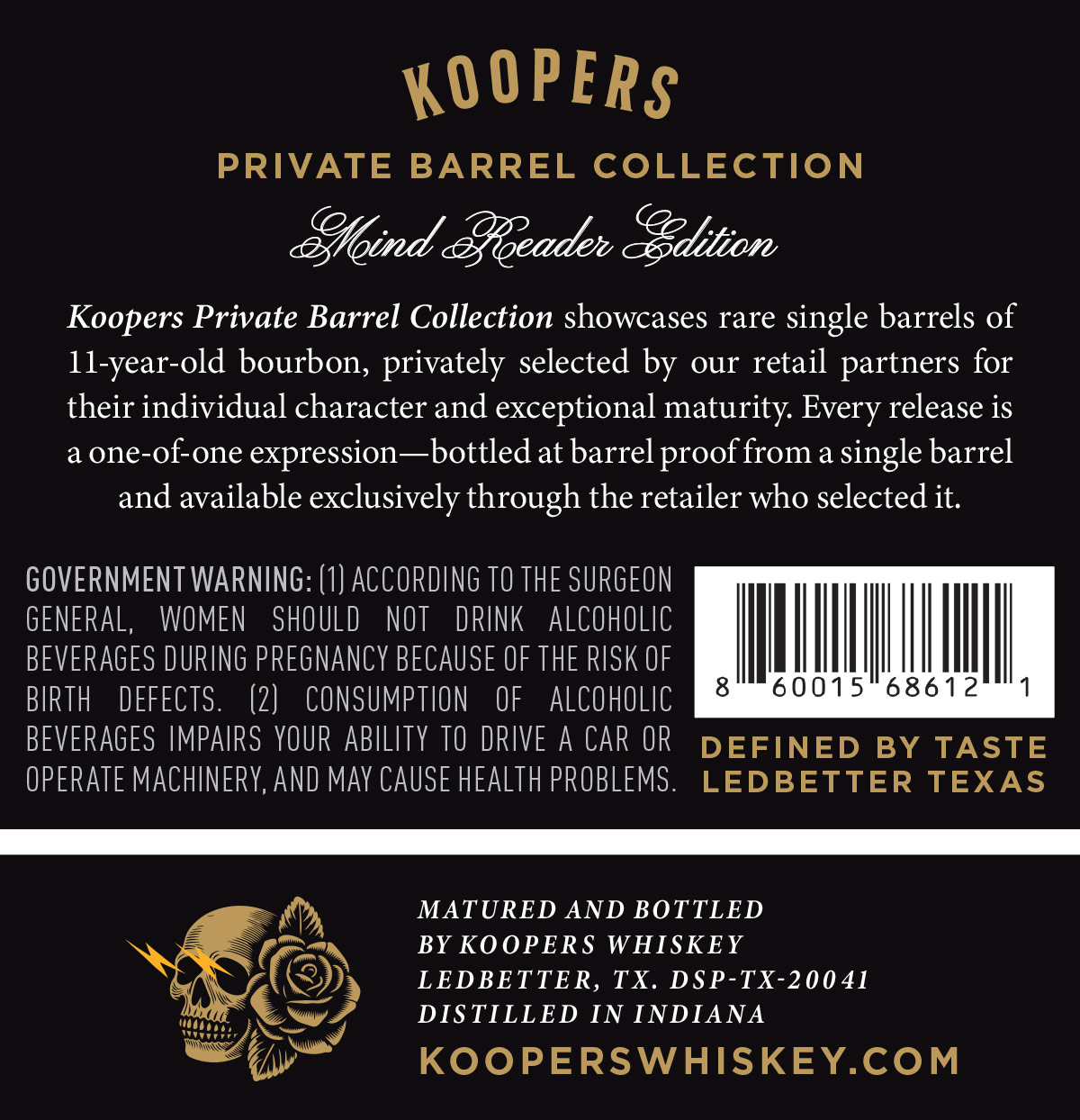 Koopers Private Barrel Collection - Mind Reader Edition label image 2