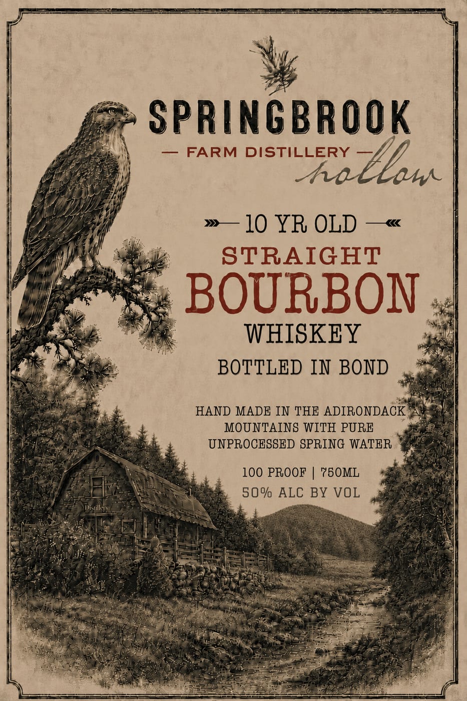 Springbrook Hollow Farm Distillery 10 Yr Old Straight Bourbon Bottled In Bond label
