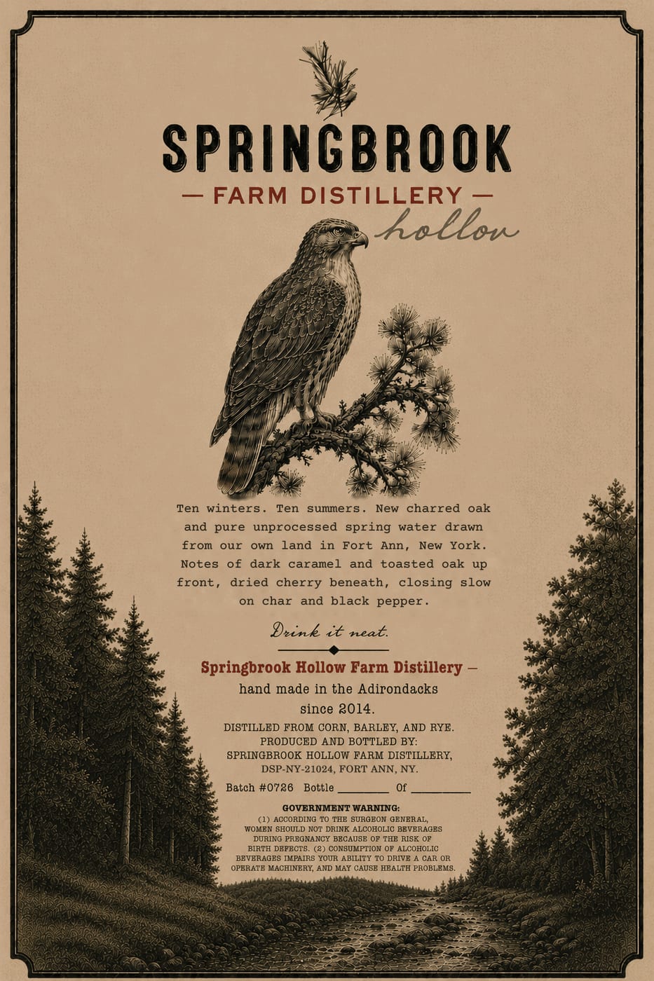Springbrook Hollow Farm Distillery 10 Yr Old Straight Bourbon Bottled In Bond label image 2