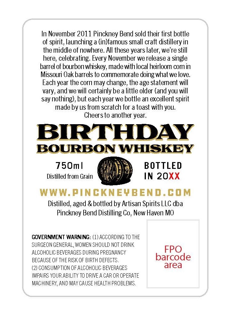 Pinckney Bend Birthday Bourbon label image 2