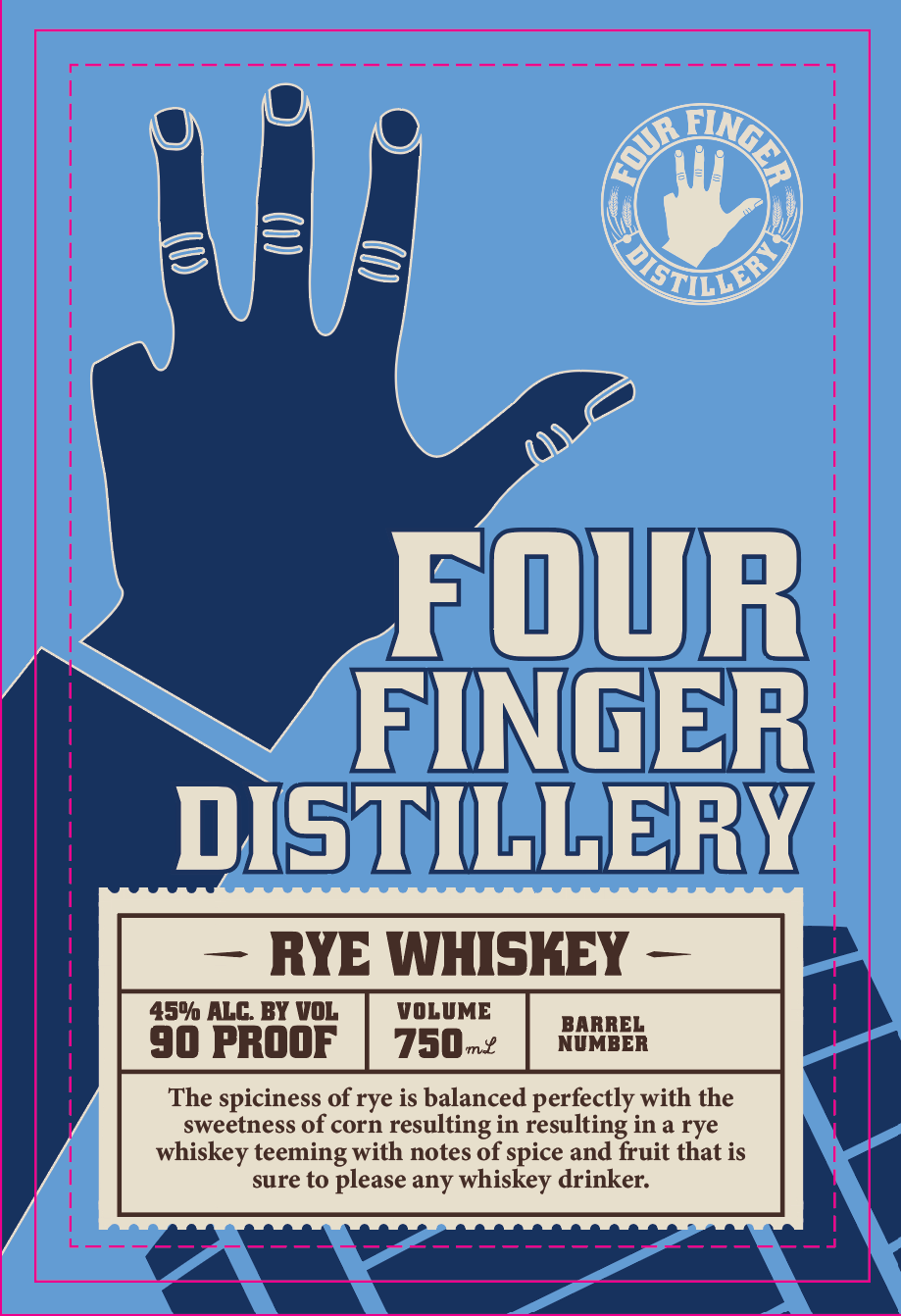 Four Finger Distillery Rye Whiskey label