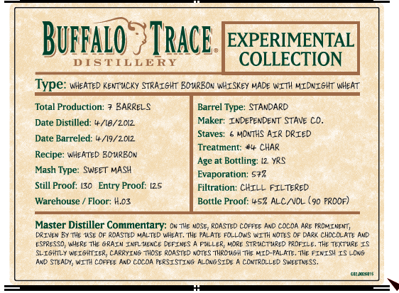 Buffalo Trace Distillery Experimental Collection label