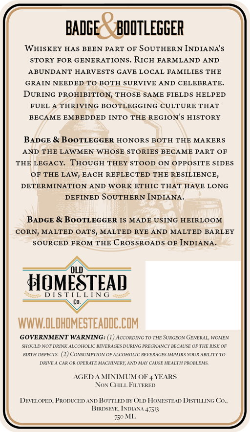 Old Homestead Distilling CO. Badge & Bootlegger label image 2