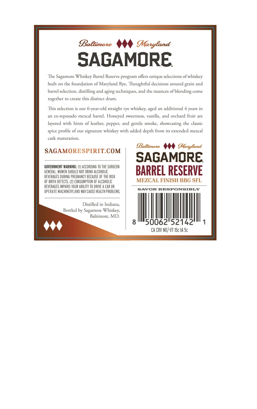 Sagamore Barrel Reserve Mezcal Cask Finish label image 2
