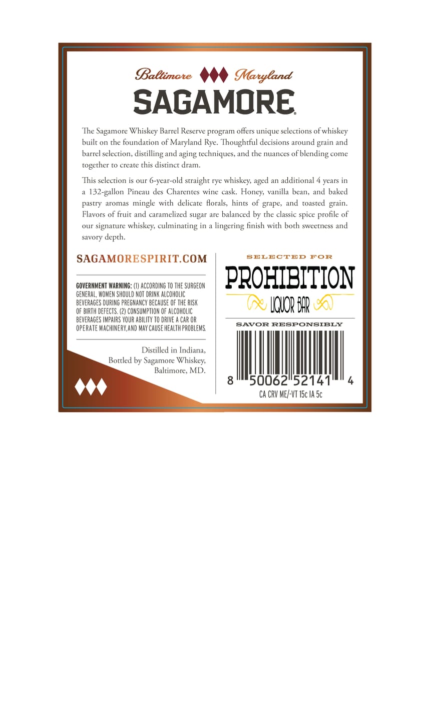 Sagamore Barrel Reserve Pineau Des Charentes Cask Finish label image 2