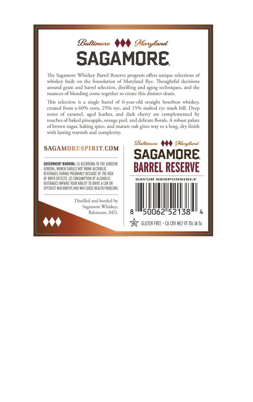 Sagamore Barrel Reserve Single Barrel Bourbon label image 2